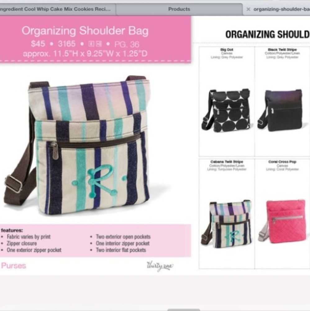 Thirty One Organizing Crossbody Tote In Blue Twill Stripe Adjustable And Pockets - Picture 3 of 17